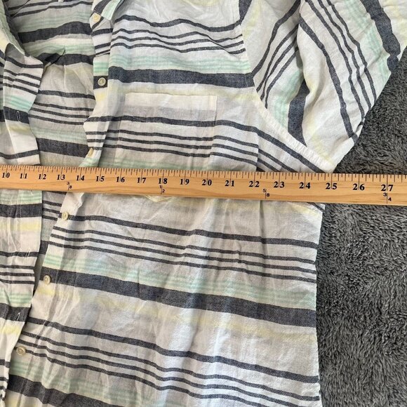 Old Navy Women Top Plus Size XXL Blue Stripe Linen Blend Button Up Coastal 16635 - Picture 8 of 9